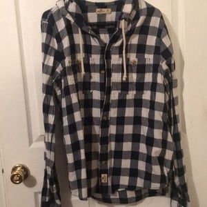 Long sleeve button up with hoodie